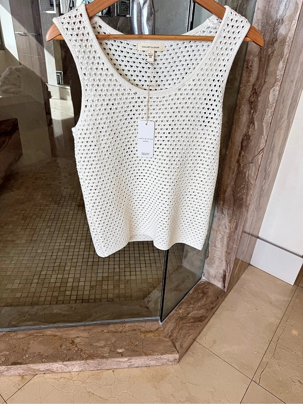 Grade & Gather Crochet Knit Tank Top in White Size Small NWT